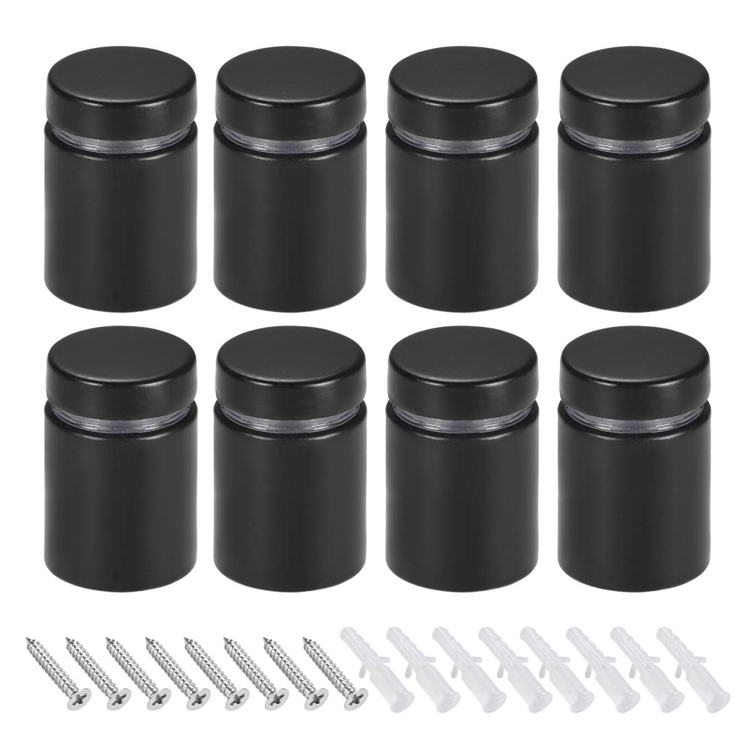sourcing map (19x26mm) Entretoise de Verre Vis Écartement Clou Publicitaire Montage Panneau Support Acrylique Noir avec Vis 8pcs