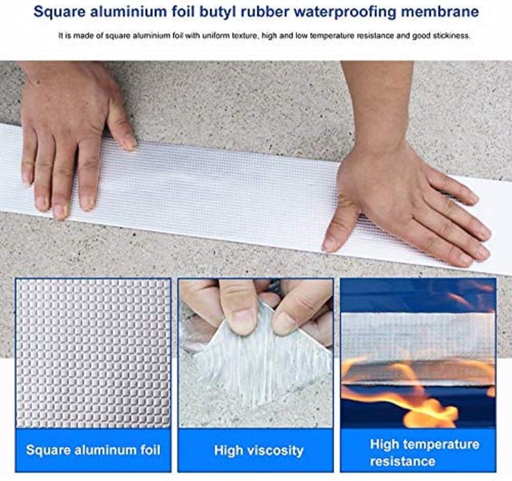 Nastro super impermeabile in gomma butilica Nastro di alluminio, per perdite sul tetto, fessurazioni superficiali, spazio sul davanzale della finestra, rottura del tubo (50mm×5m)