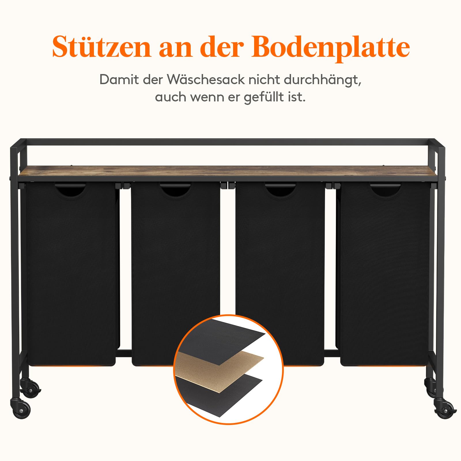 Lifewit Wäschesortierer 4 Fächer, 168L Wäschewagen mit Rollen, Wäschekorb mit Ablage, Wäsche Sortiersystem, Wäsche Organizer Schmutzwäsche, Wäschetrenner für Badezimmer, Waschküche,Wäscheregal Schwarz