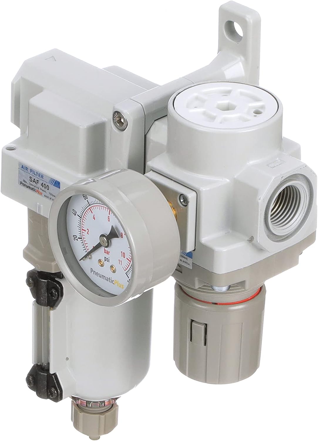 PneumaticPlus SAU420-N06G-MEP Compressed Air Filter Regulator Combo 3/4" NPT - Metal Bowl, Manual Drain, Bracket, Gauge