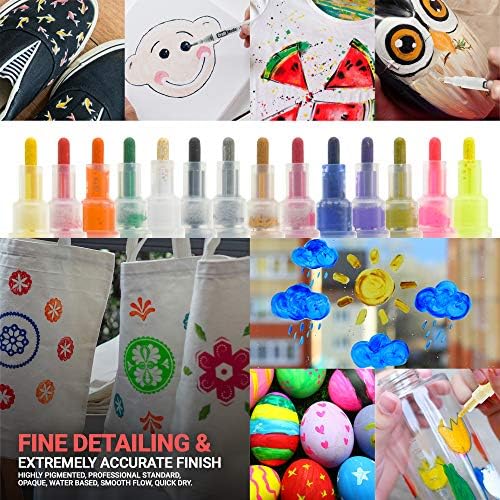 Craft Mode Acrylic Paint Pens Set of 14 Premium Colours Fine tip 3 mm Multi Surface Rock, Pebble, Wood, Ceramic, Canvas. Waterproof, Water Based