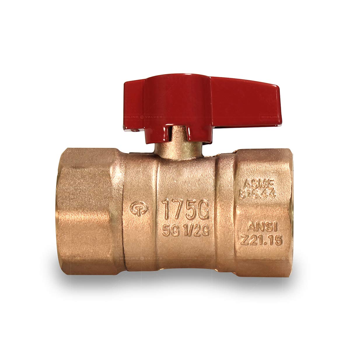 Midline Valve R1FIP-5 Valvola a sfera in ottone di alta qualità, con maniglia in lega di alluminio rossa da 1 pollice, attacchi FIP (confezione da 5)