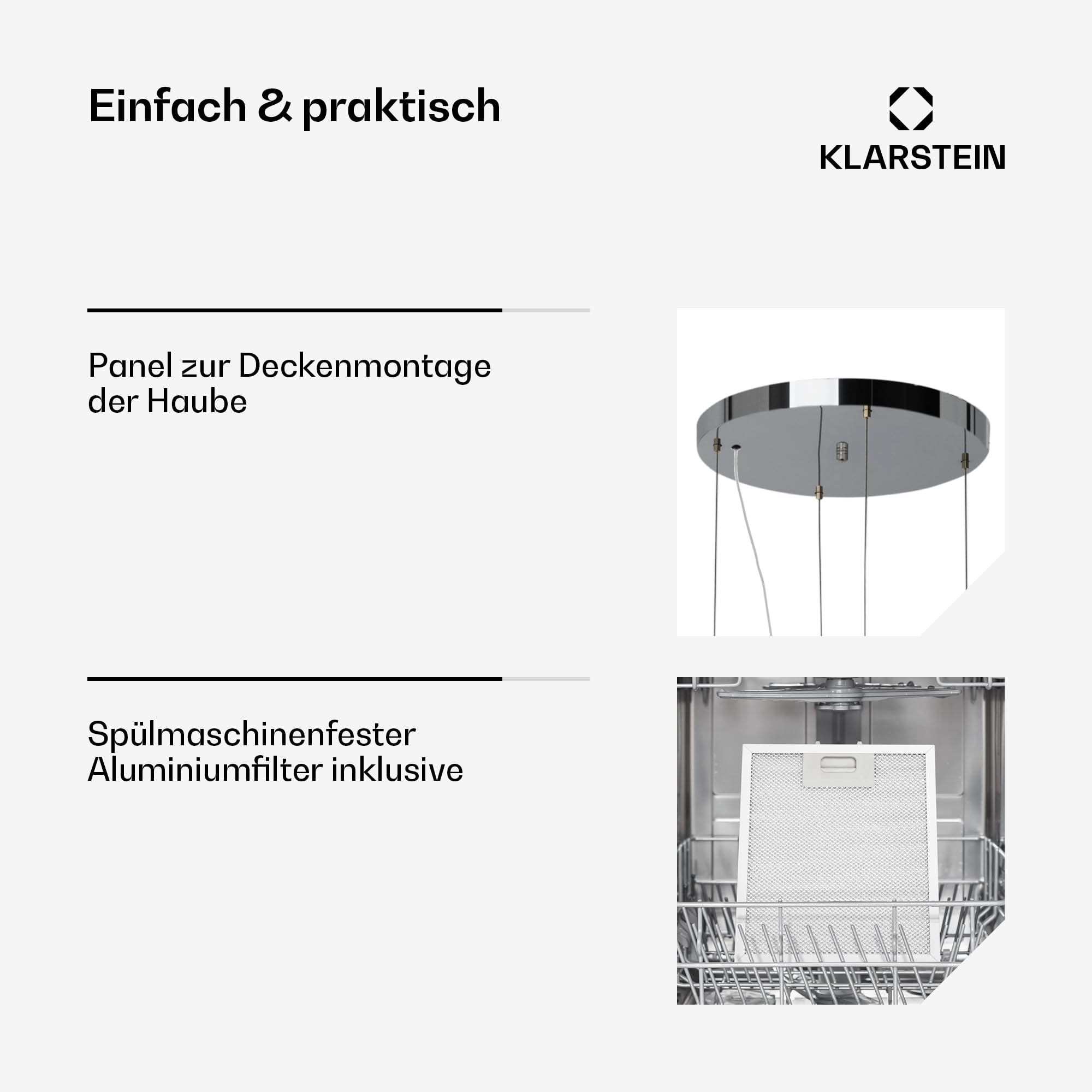 Klarstein Insel-Dunstabzugshaube Freihängend 583m³/h Abluft/Umluft 3 Stufen Aktivkohlefilter