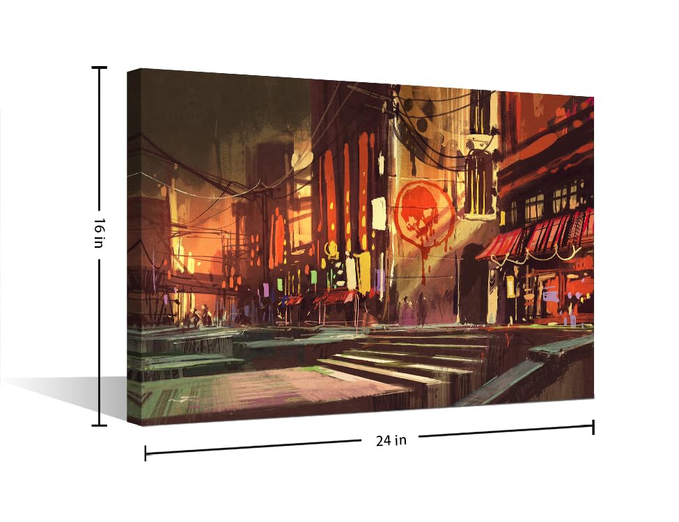 Modern Painting Tokyo Neon Night Pictures Home Decor Gaming Style Gaming Room Decoration Paintings Wall Art for Living Room 1 Pieces Wall Decor Posters and Prints Framed Ready to Hang (16" Wx24 H) - Image 2