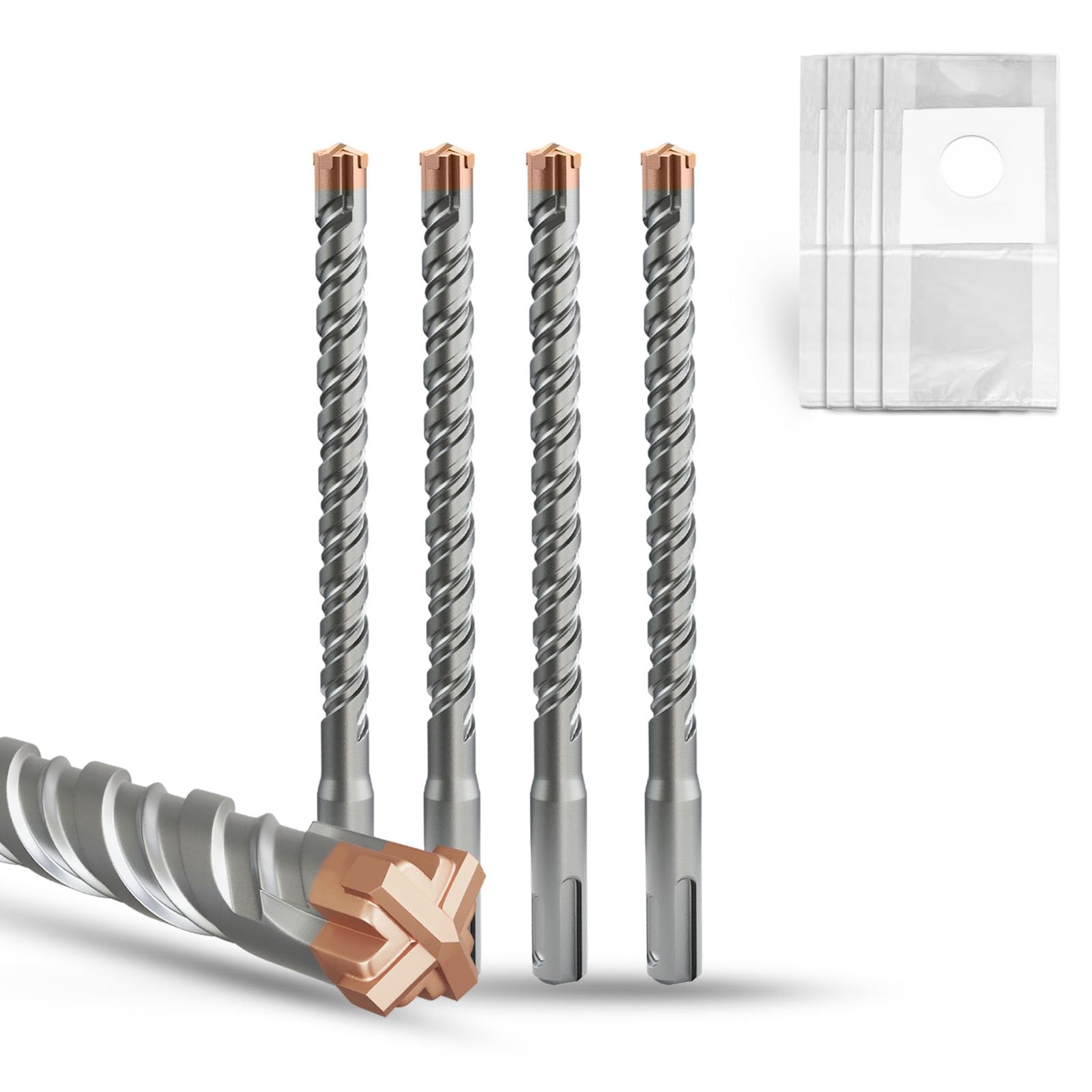METOTY SDS Plus Hammer Drill Bit 4PC 10mm×110mm, with 4 Carbide Cutting Edges, Head with Coating, Masonry Drill, Hammer Drill