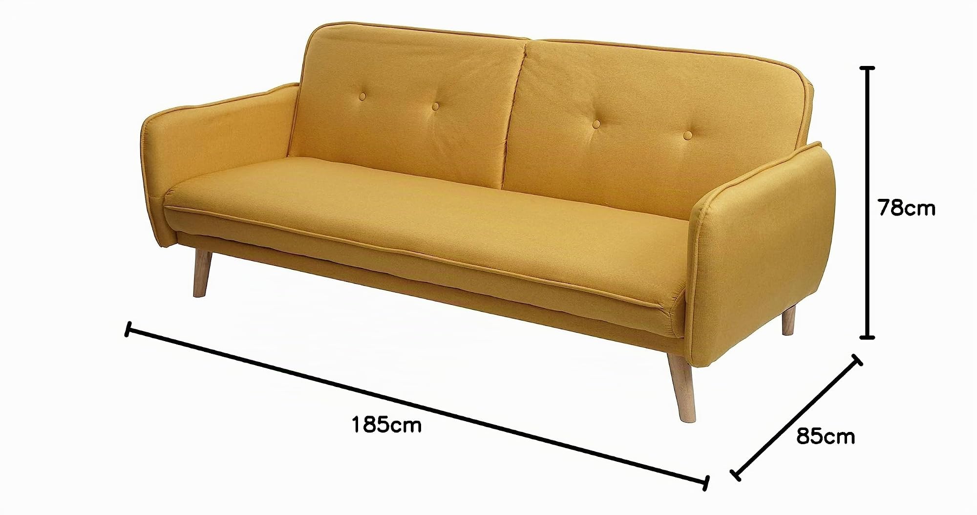 Mendler HWC-J18 - Sofá cama (185 cm), color amarillo | Sofá plegable, cama de invitados, sofá cama, textil