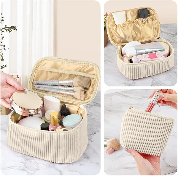 Beauty Case, 3 Pieces Large Capacity Makeup Bag, Corduroy Toiletry Bag, Travel Toiletry Bag, Set of Toiletry Makeup Bag Organizer - 3