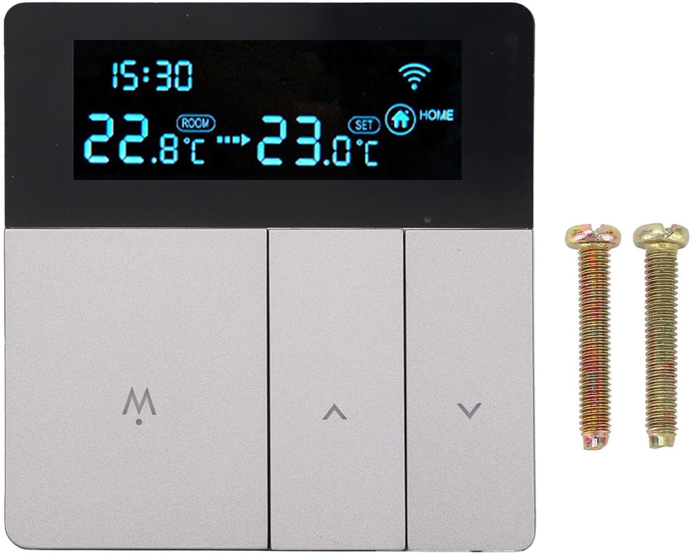 Smart Thermostat with LCD Color Screen, Programmable, AC90-240V Grey, No WiFi - Precise Temperature Control, Energy Saving, Ideal for Home and Commercial Use (WiFi, (Voice Control for Yandex