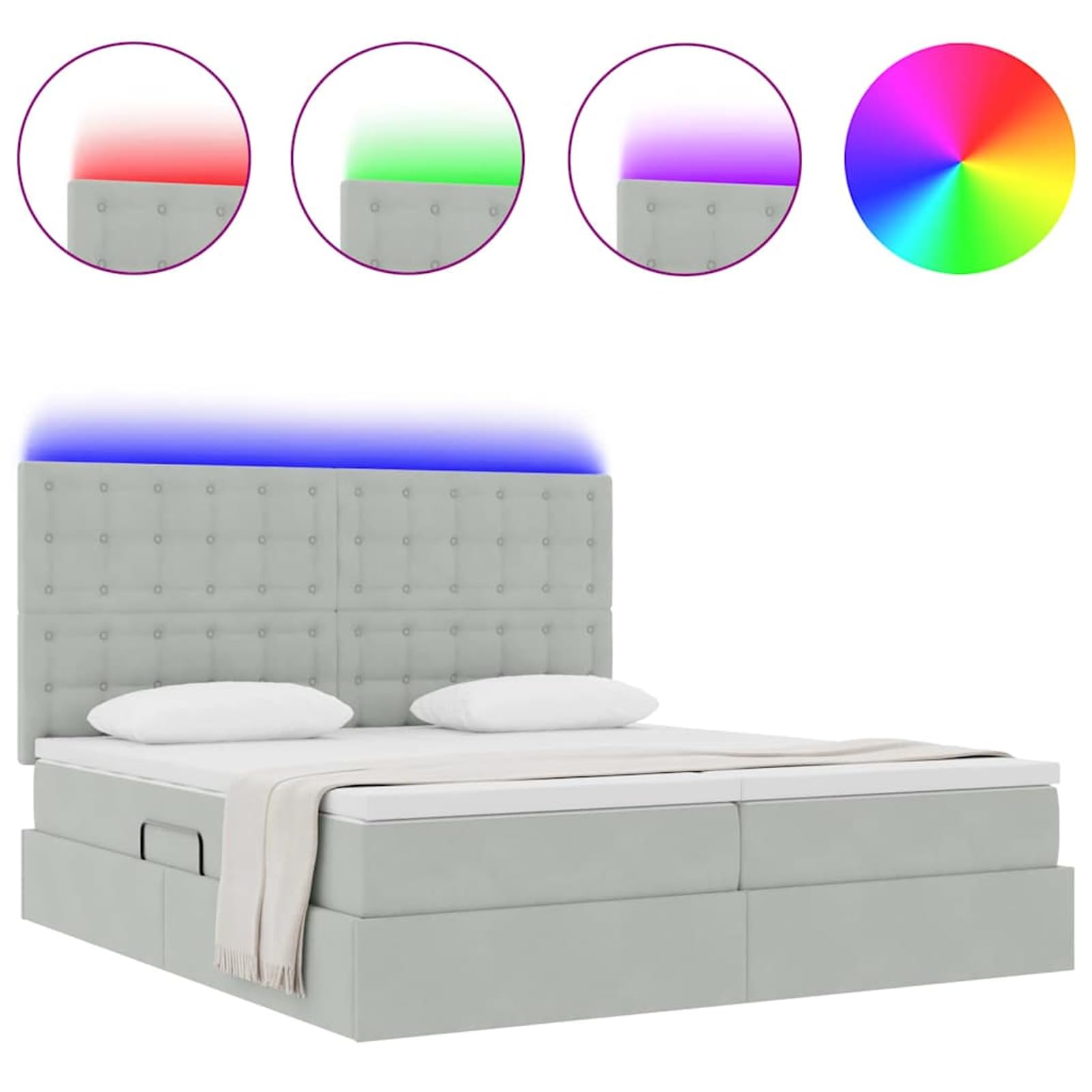 Fasba Cama de Almacenamiento con elevación hidráulica y Luces LED - Tamaño 200x203 cm, Color Gris Claro, Material Terciopelo Modelo FCZJ-3372911ES
