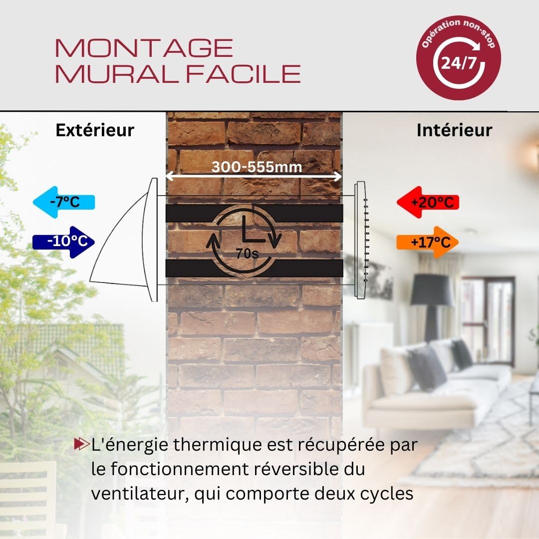 Ø 100mm VMC Double Flux Complet avec Interrupteur - Récupérateur de Chaleur - Ventilation Extracteur dAir Repartiteur de Chaleur - Axial
