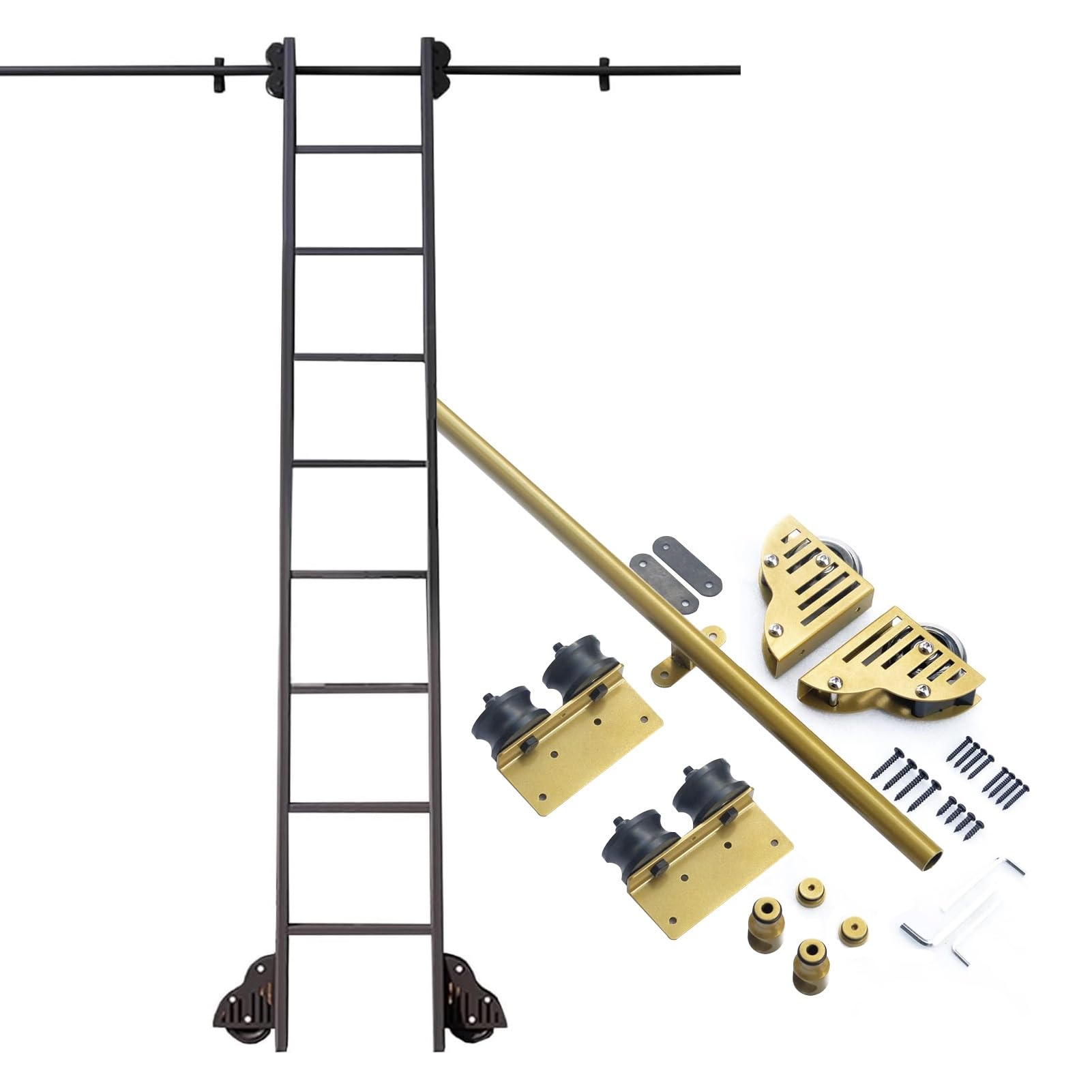 Kit di binari per Scale per Biblioteca con Ruote a rulli per Pavimento - Binario per Scale mobili in Tubo Tondo in Acciaio per Uso Domestico e in Ufficio, Binario per Scale a rotel