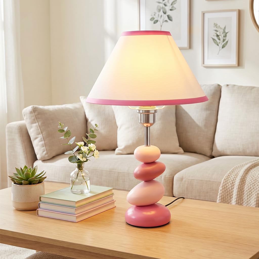 Lampada da tavolo Galet Rosa,Lampada da comodino in resina per camera da letto della ragazza,Camera da letto e ufficio,Lampade da ufficio moderne per leggere e lavorare,Lampadina E27 richiesta