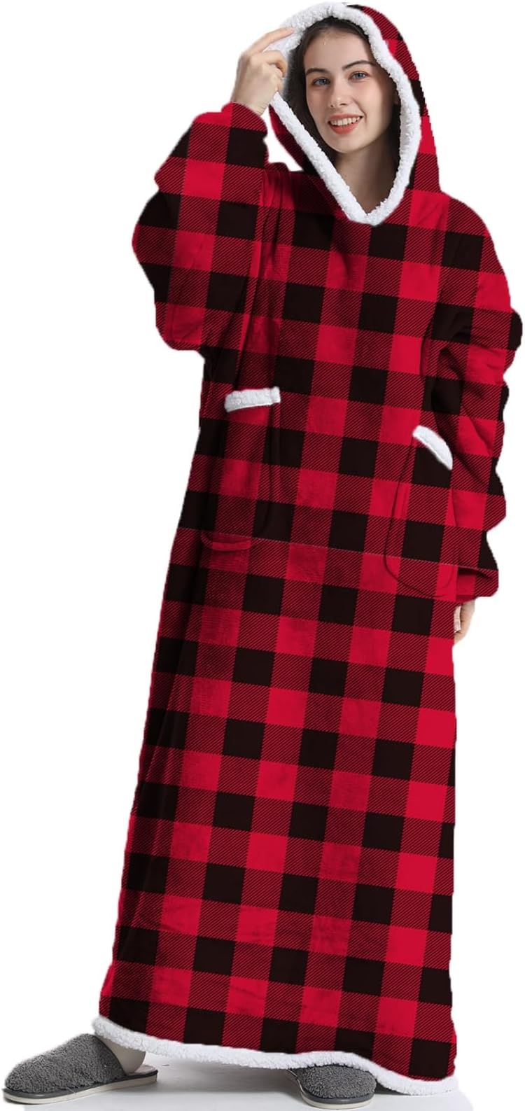 BoikeyOversized Hoodie Velvet Blanket Jumper Sweatshirt,Extra Long Hooded Blanket with Sleeves Hoodie Wearable,Throw with Pockets One Size for Adult Women and Men