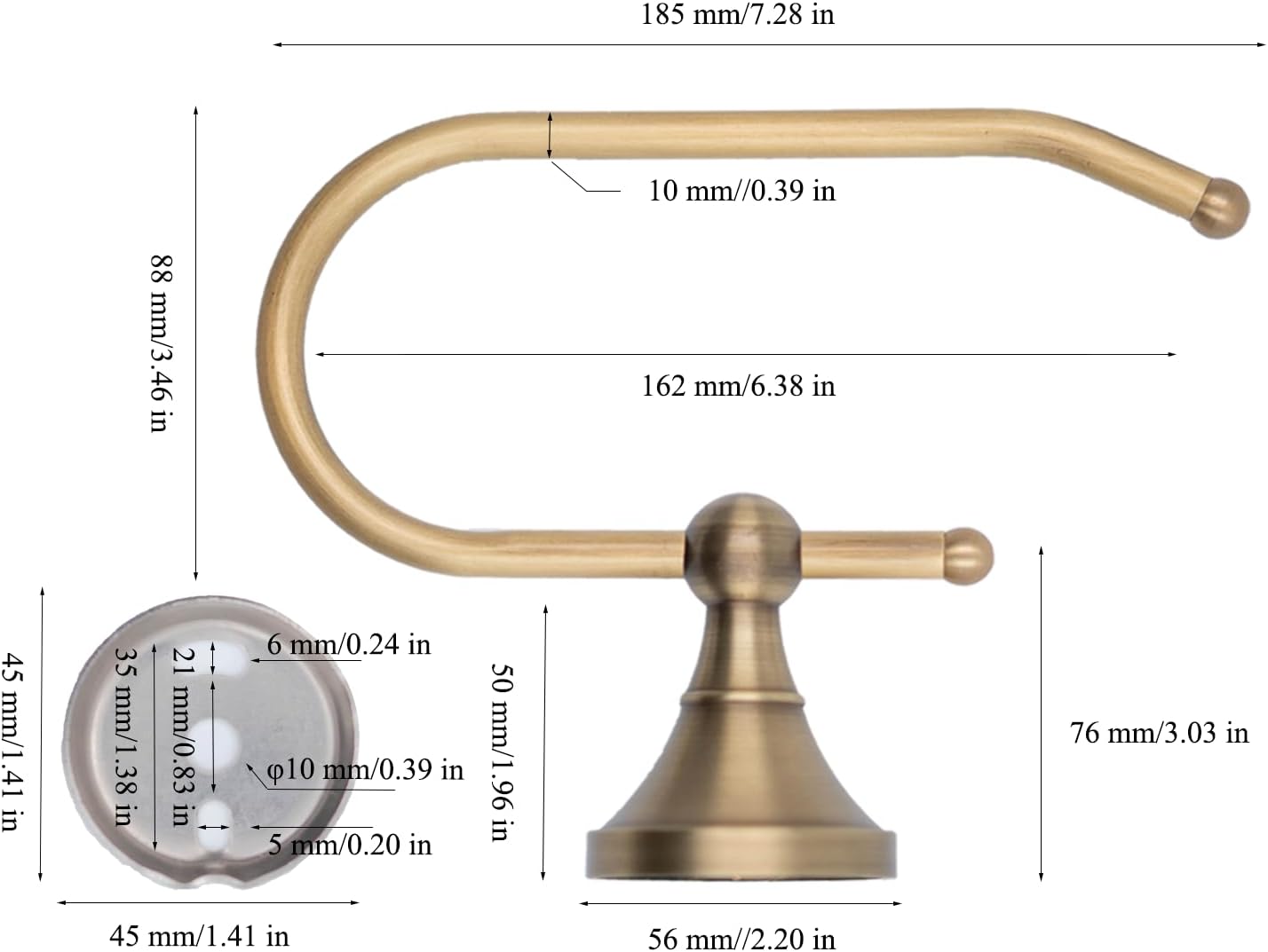 Brused Bronze Toilet Paper Holder Wall Mounted 7.28 ''/18.5cm Antique Brass Tissue Roll Holder Hanger for Bathroom or Kitchen Room (Brush Bronze)