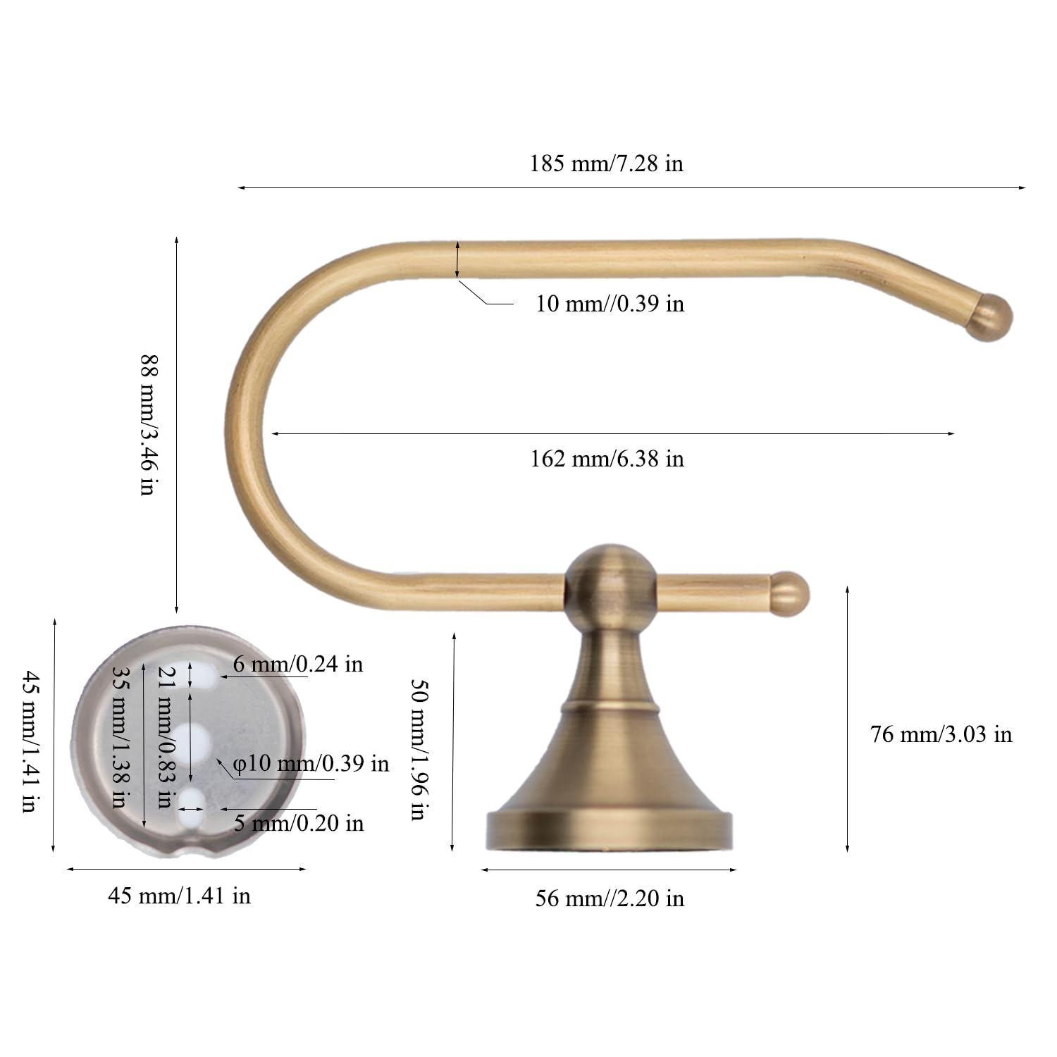 Celbon Brush Bronze Toilet Paper Holder Wall Mounted Antique Brass Toilet Roll Holder 18.5cm/7.28‘’ Towel holder for Bathroom or Kitchen Room (Brush Bronze) - Image 4