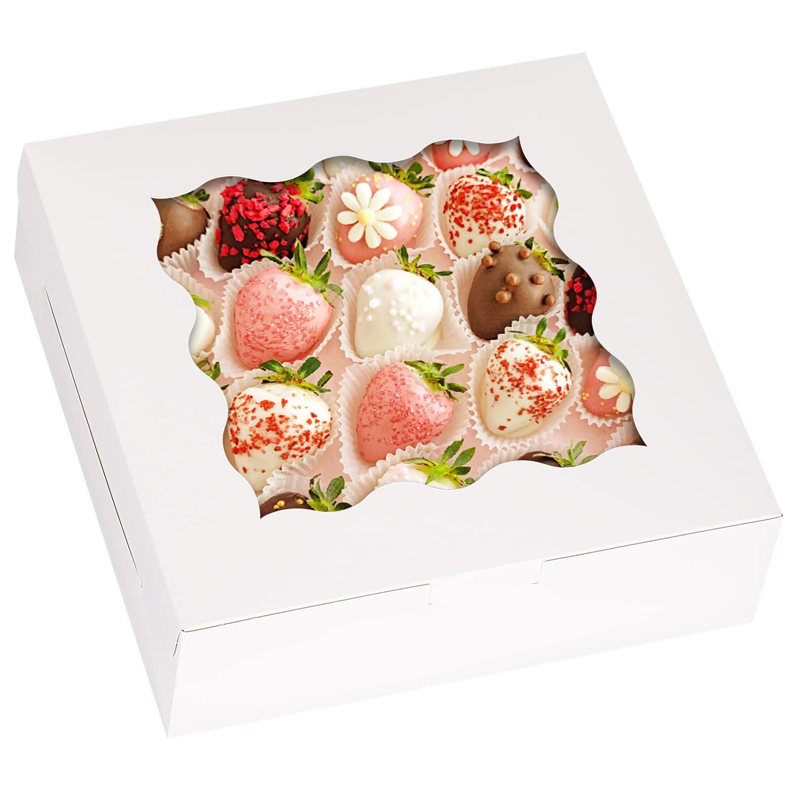 Yankmoom White 15Pcs Boxes For Cookies,8X8x2.5inch Cake Boxes With Window Bakery Boxes With Display Cookie Packing Boxes For Cakes Cookies Strawberries Donuts Muffins Macaroon