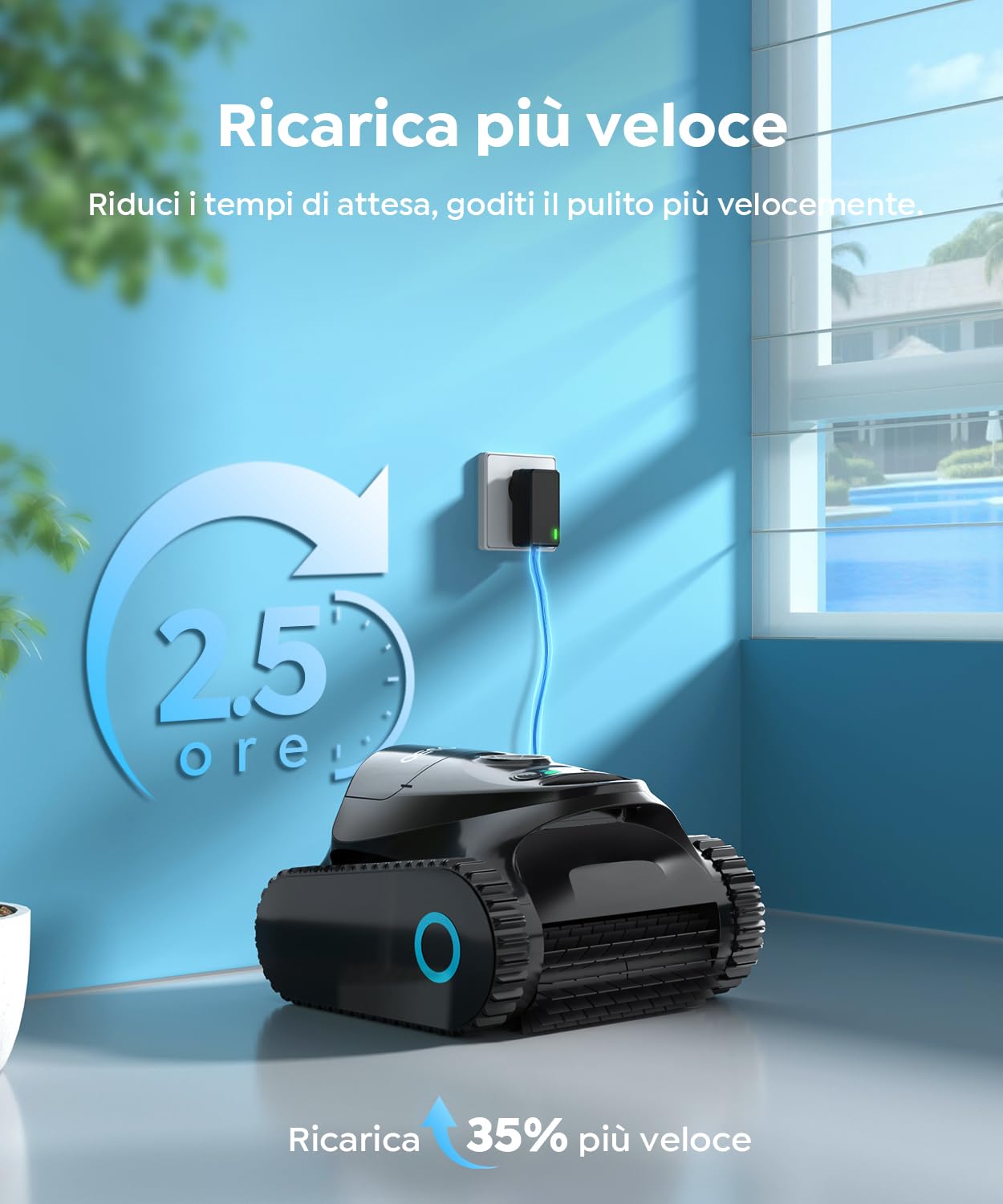 C1 Robot Piscina Pareti e Fondo, Linea d'acqua, Doppio Filtro, Aspiratore Piscina Senza Fili, 7 Modalità di Pulizia, 170-180 min, Pulitore con App, Robot Pulisci Piscine fino a 160 m²