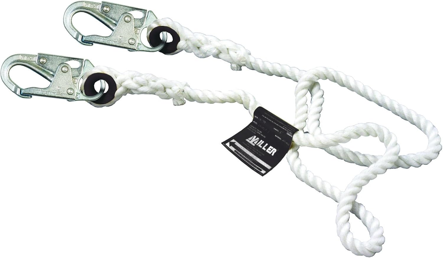 Miller by Honeywell 201RLS-2-Z7/20FTWH Rope Lanyard with 20' length, 2 locking snap hooks, 5/8"" nylon