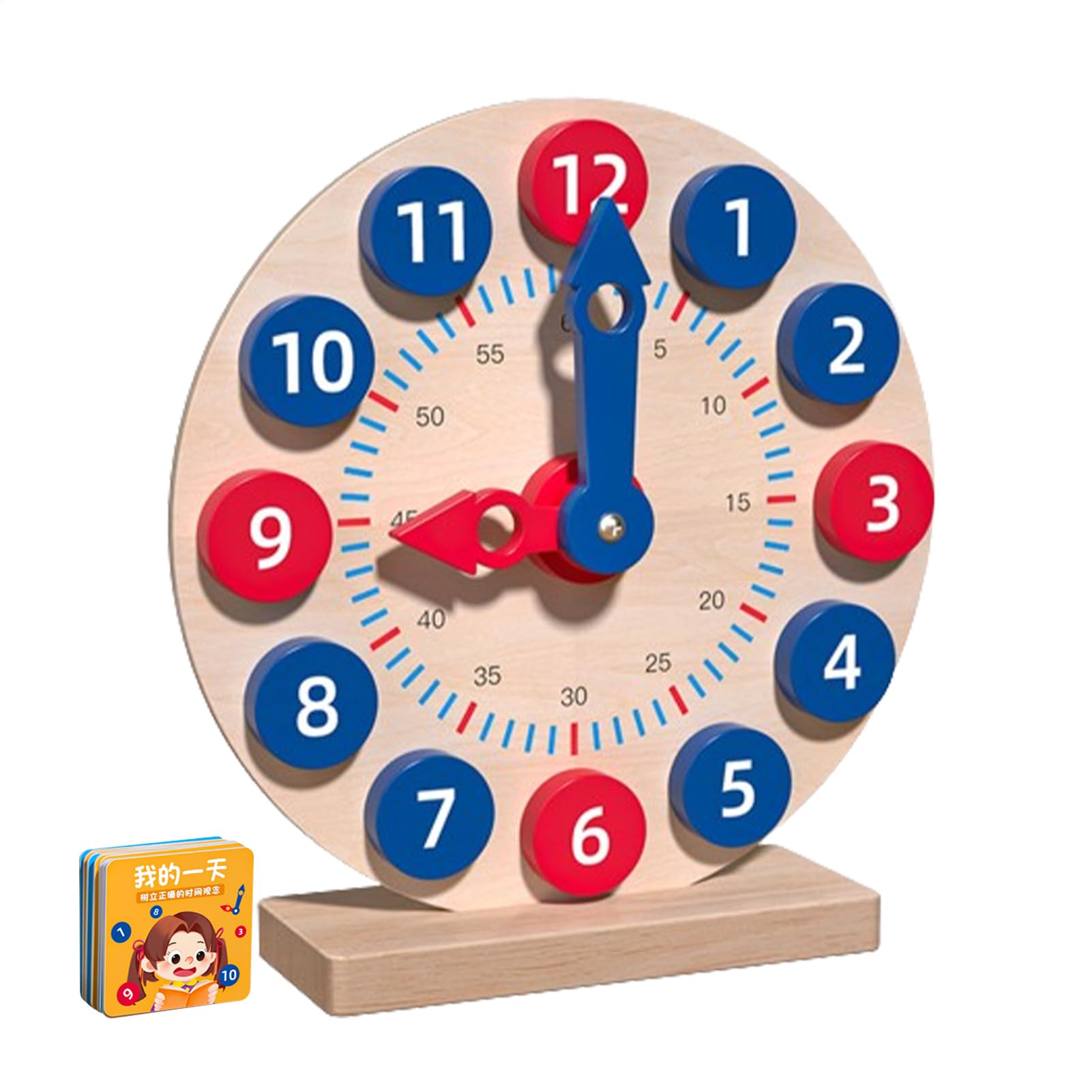 Gioco di Apprendimento Orologio Analogico: Orologio in Legno per Insegnare L'Ora con 18 Carte, Giocattolo Divertente per Imparare Il | Set di attività di per Imparare, Insegnare per