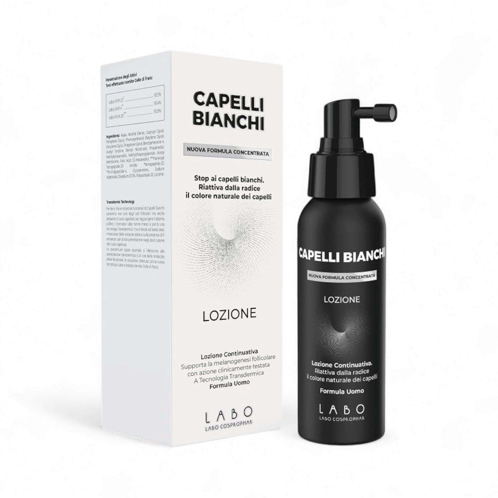 LABO Capelli Bianchi Nuova Formula Concentrata Trattamento Lozione Continuativa Capelli Antigrigio Uomo 100ml