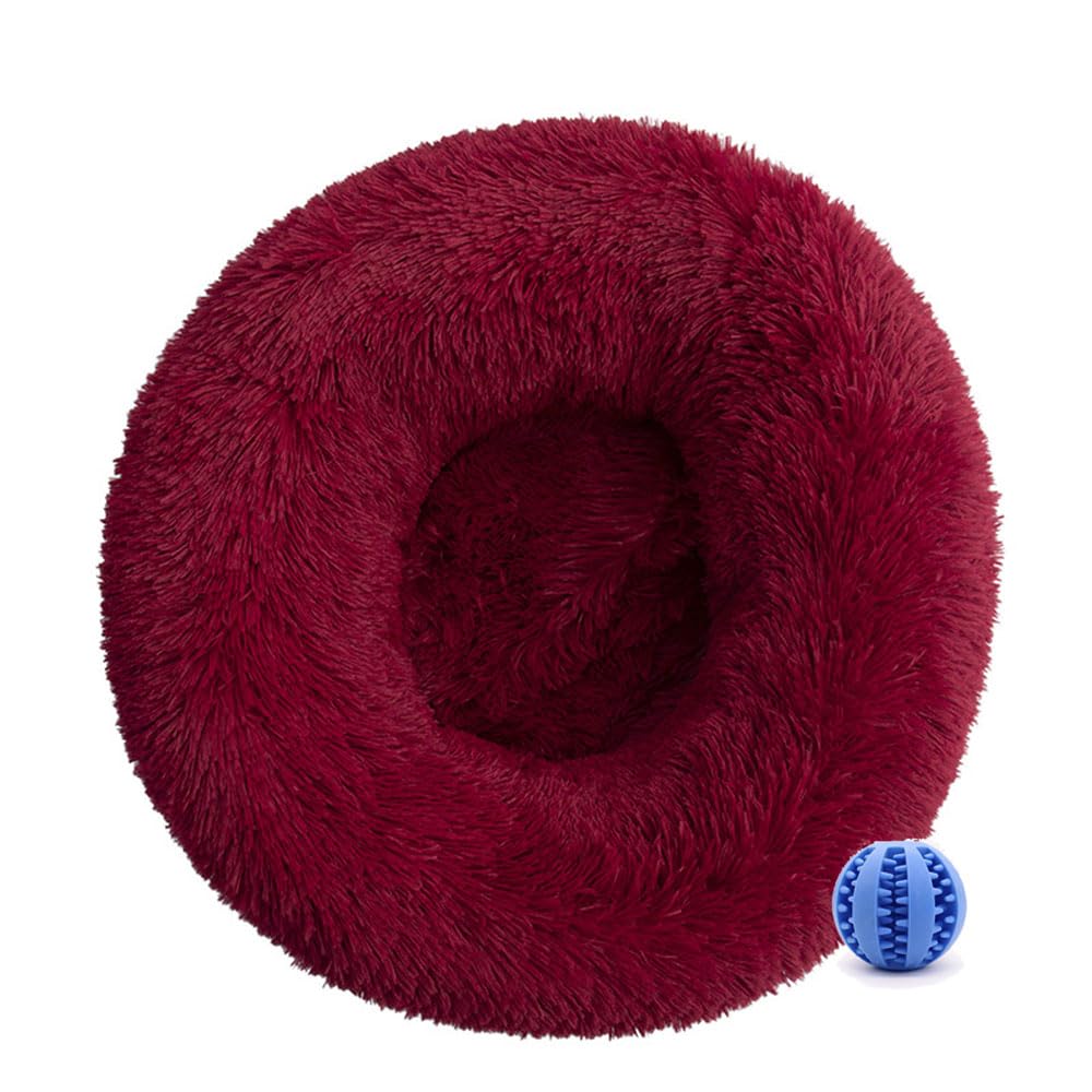 DOTBUY-SHOP Dog Bed Washable, Soft Comfy Cat Bed Felt Donut Dog Bed, Pet Bed With Slip-Resistant Bottom, Orthopedic Dog Beds Gift for Small Dogs and Cats (40CM,Burgundy)