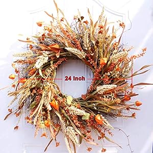 Dseap 24 Inch Fall Wreath Straw Wreath Farmhouse Door Wreaths for Front Door Autumn DRUI 24IN