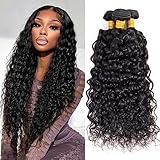 Water Wave Bundles Human Hair (18 20 22 Inch）Brazilian Hair Bundles Water Curly Remy Hair Weft Human Hair Water Wave 3 Bundles for Black Women Natural Color