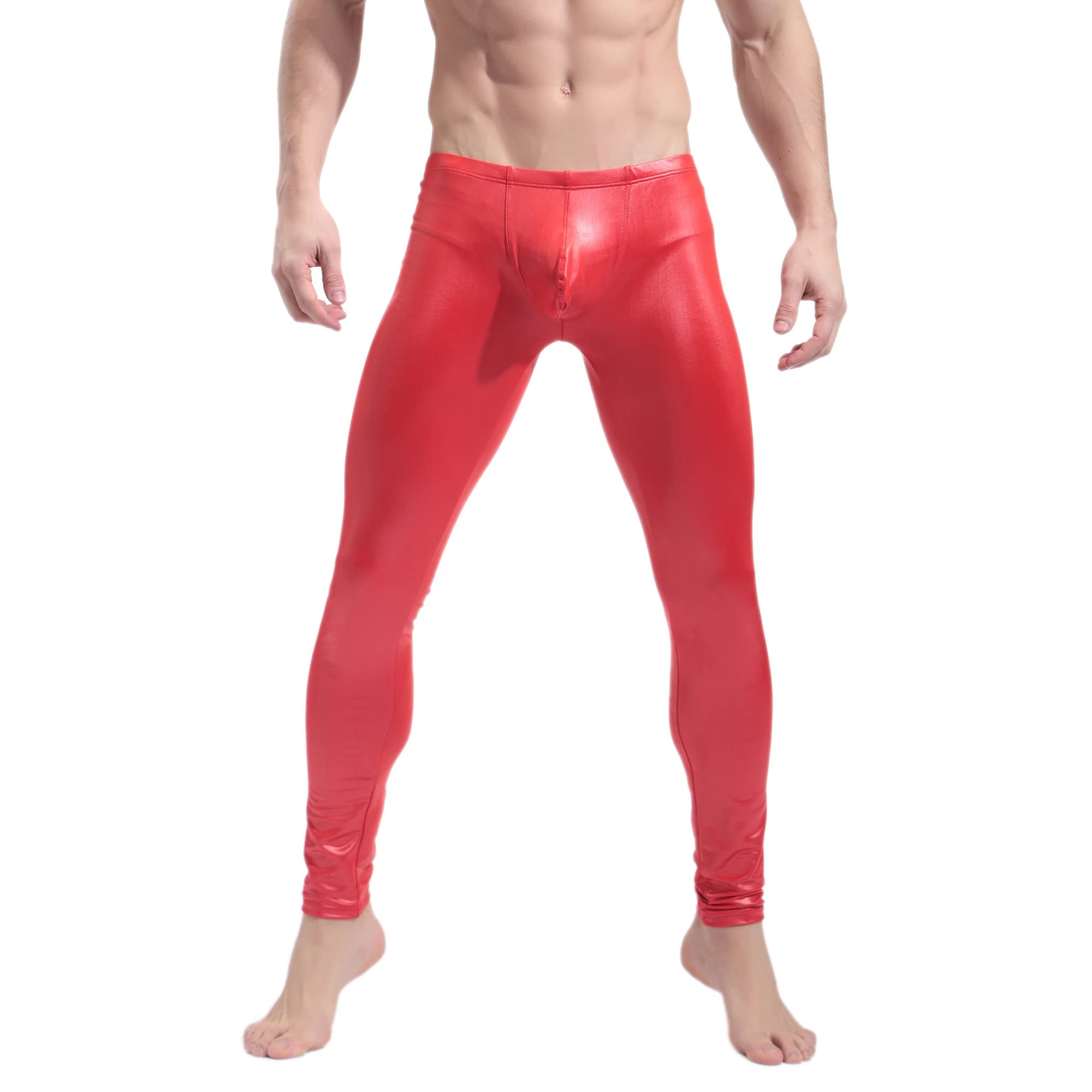 BaronHong Men's Faux Leather Tight Pants Man Night Club Metallic Leggings Long Trousers