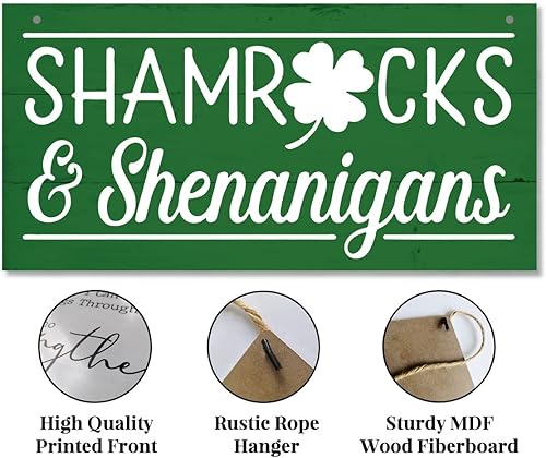 Miniatura 5 de Divertido letrero decorativo de madera del día de San Patricio, tréboles y travesuras impresas de madera para pared, decoración del hogar, letrero