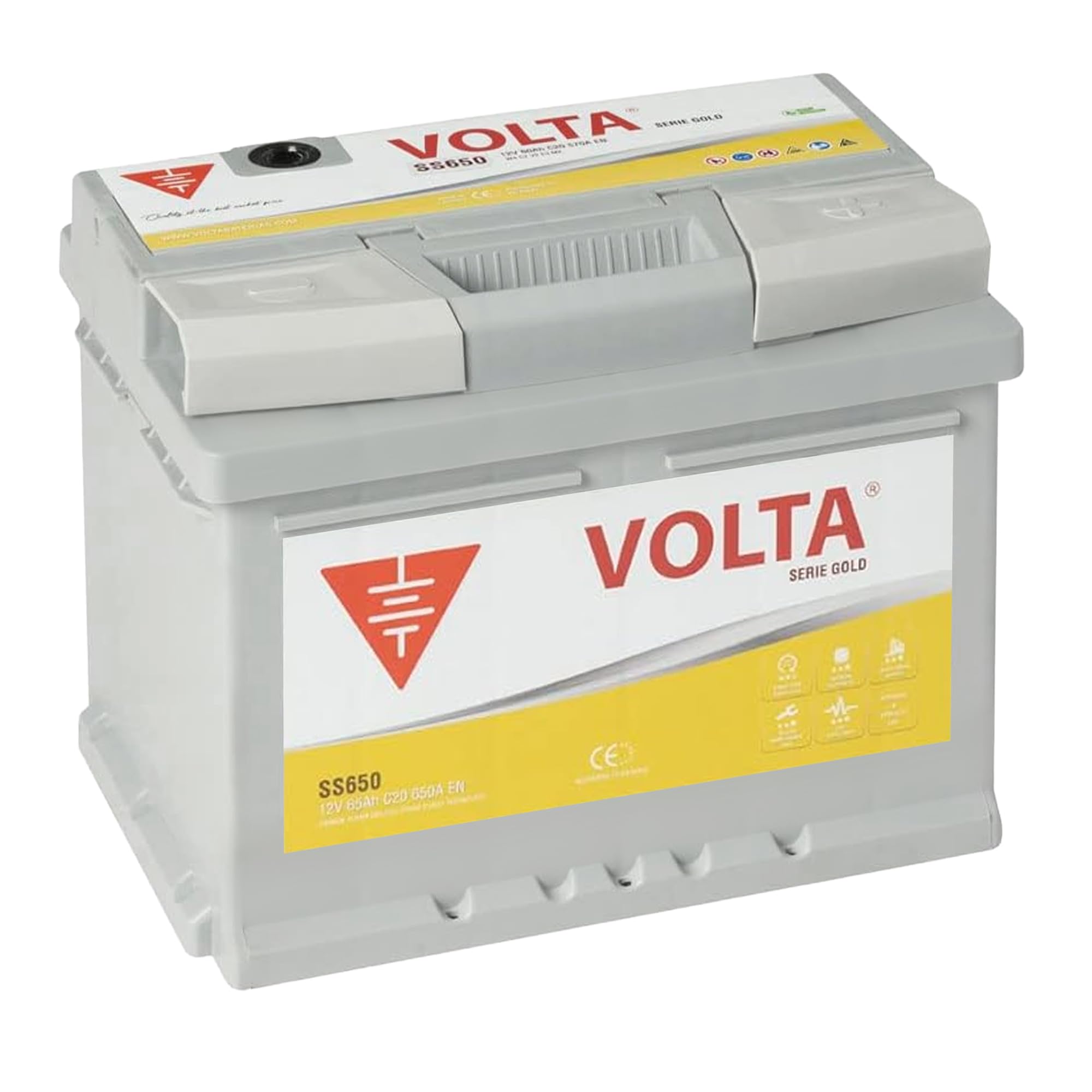 Bateria de Coche Gold 65Ah 650A Start-Stop Básico EFB Volta SS650D - Borne +Dcha - Medidas Largo 242 x Ancho 175 x Alto 190 mm con 2 años de Garantía - Fabricación Europea.