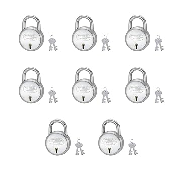 Harrison J-6/BCP-0447_PK 8 Iron 4 Levers Padlock with 2 Keys each , Silver| Round Padlock | Used for Travelling & Gates| (Pack of 8)
