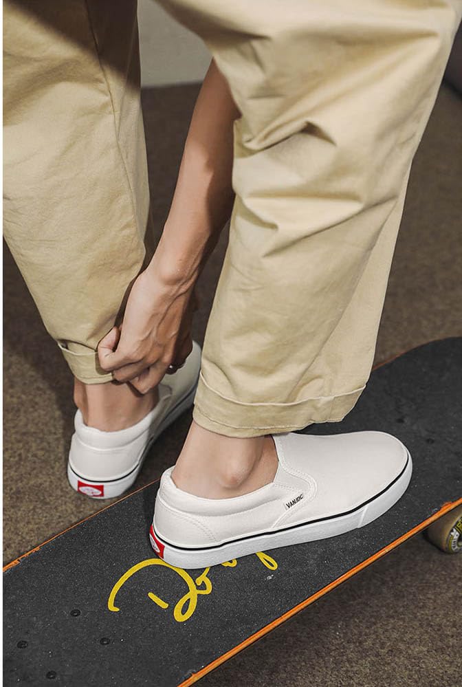 Men's Slip On Sneakers Classic Low Top Wide Canvas Skate Loafers Comfortable Walking Shoes Casual Tennis Shoes3