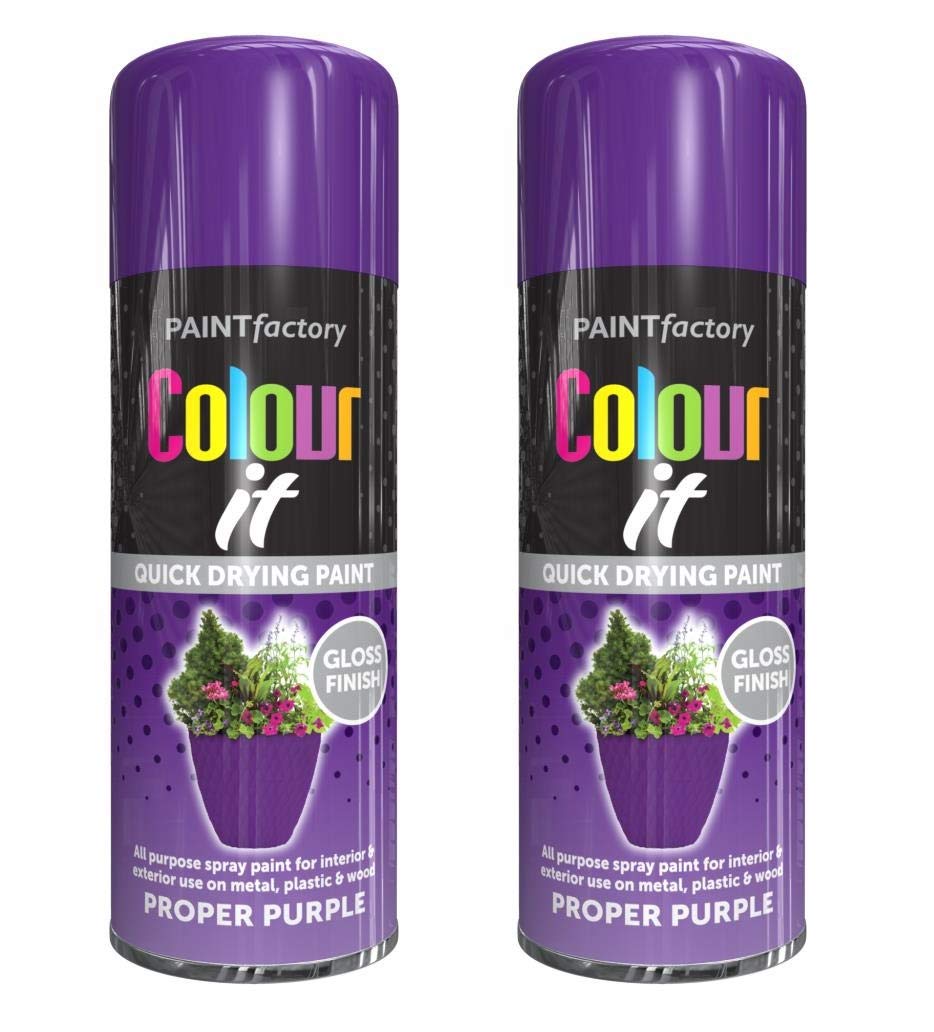 Swan household ® - Pack of 2 x 250ml Gloss Finish Quick Drying Spray Paint - Suitable for Interior and Exterior Application (Proper Purple)