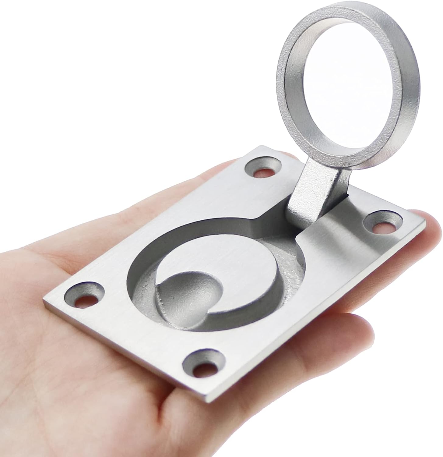 Luckycivia 2 Pack Stainless Steel Square Flush Pull Ring Handles 304, Hidden Recessed Furniture Handle, Recessed Boat Hatch Latch Cabinet Flush Mount Lifting Ring Pull Handle (2.44 x 1.73 Inch)