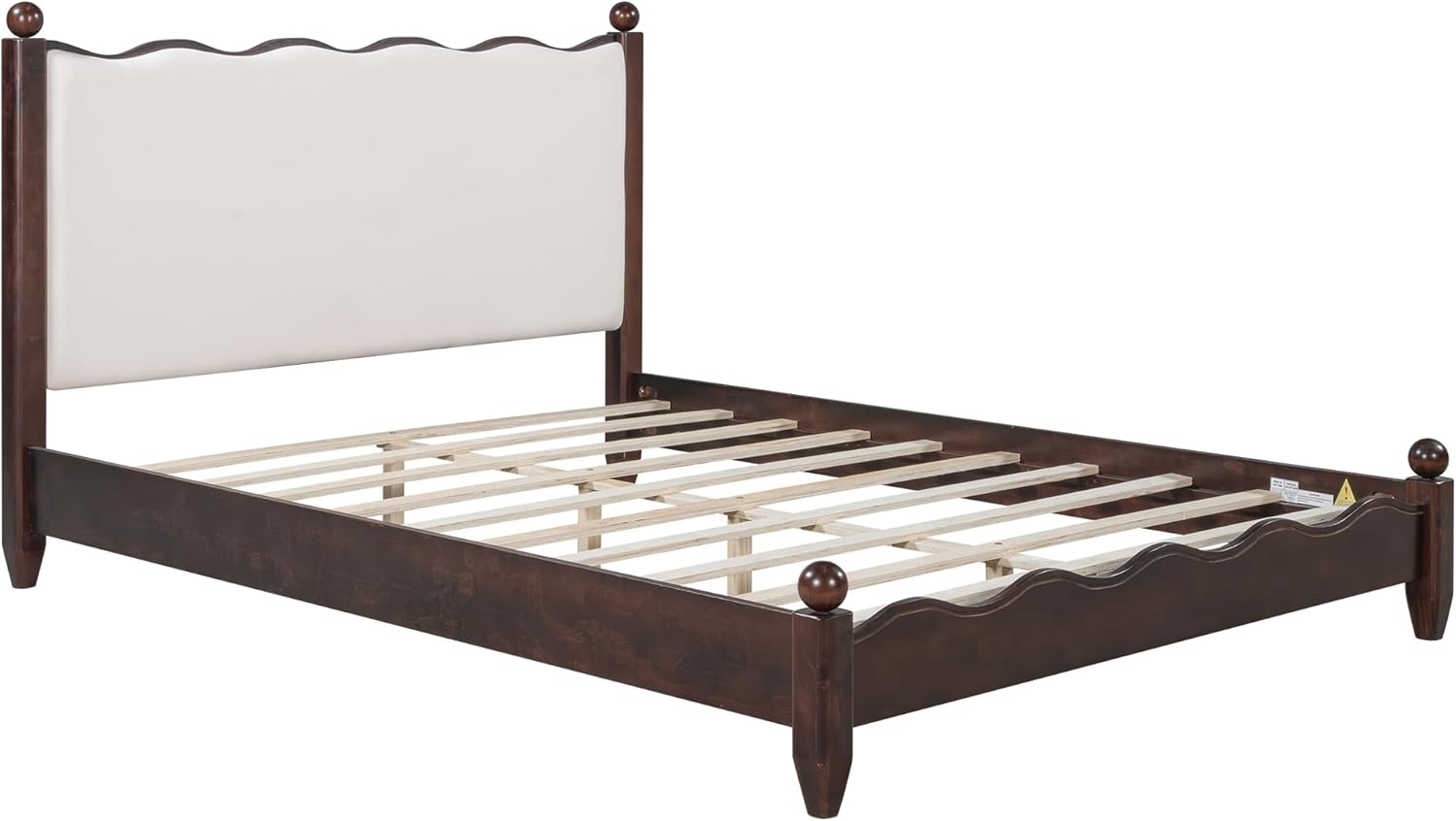 Ball & Cast Queen Bed Frame with Upholstered Headboard, Wood Platform Bed Frame Queen Size with Wood Slats Support, No Box Spring Needed,Noise Free, Easy Assembly, Beige+Espresso