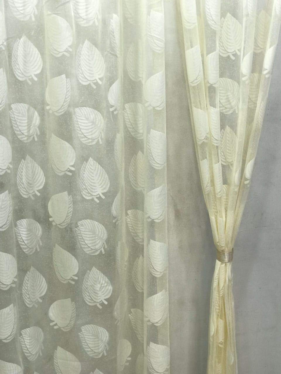 Leaf Print Sheer Curtains - Golden, 9ft Long -5