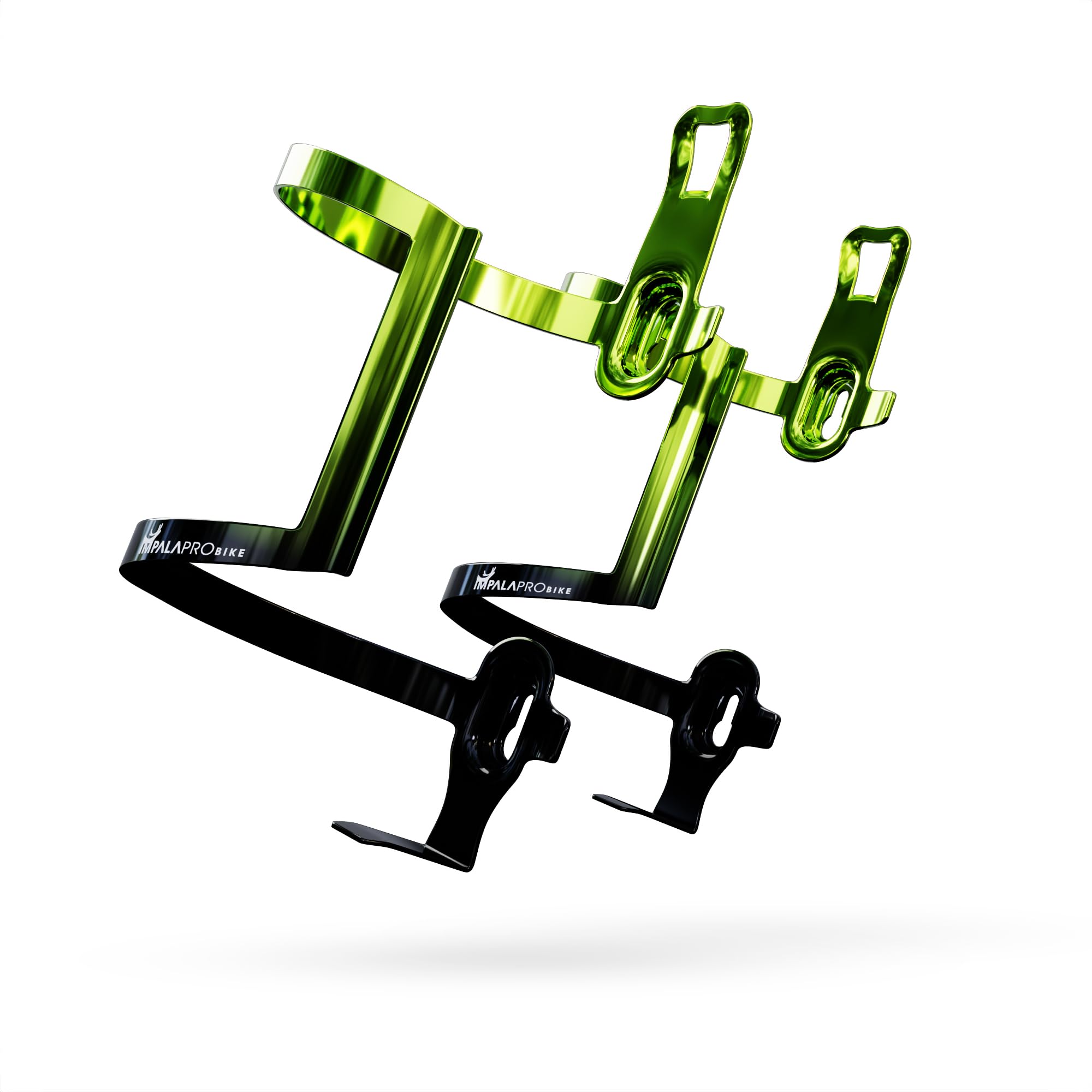 IMPALAPRO Aluminum Side Entry Bottle Cage Lightweight 34g – Secure Grip Anti-Scratch Design – Bike Water Bottle Holder Side Load with Electroplated Gradient Finish – Universal fit 72-76mm (lime 2pc)