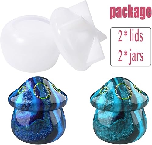 Miniatura 7 de 2 juegos de moldes de resina para frascos de silicona, tarros de hongos, moldes de silicona con tapas para fundición de resina epoxi para hacer