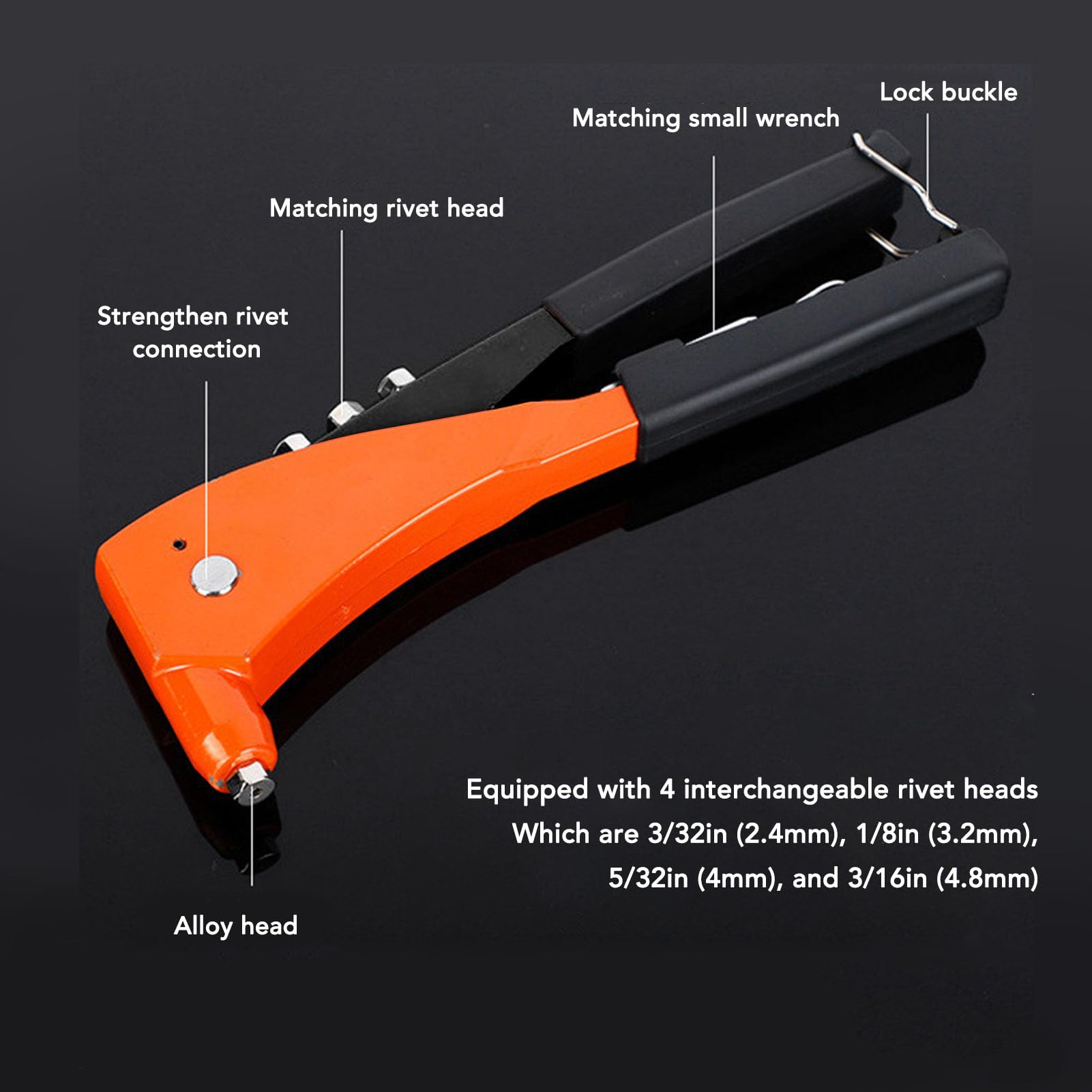Ręczny Pistolet do Nitowania 2,4 Mm 3,2 Mm 4 Mm 4,8 Mm 4 Wymienne Głowice Ergonomiczna, Oszczędzająca pracę Nitownica Ręczna do Motoryzacji, Kolei, Mebli, Instrumentów