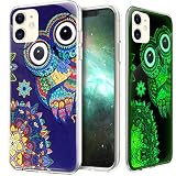 Coque iPhone 11,Etui iPhone 11,Lumineux Fluoré fluorescent Brillent dans noir Housse IMD TPU Silicone Gel TPU Souple Housse Etui de Protection Case Coque Housse pour iPhone 11,Chouette fleur totem