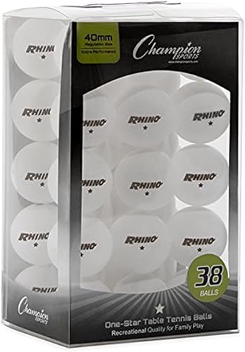 Champion Sports 1 Star - Juego de 6 pelotas de ping pong blancas, con diseño sin costuras de 1.575 pulgadas, equipo de tenis de mesa de recreación,
