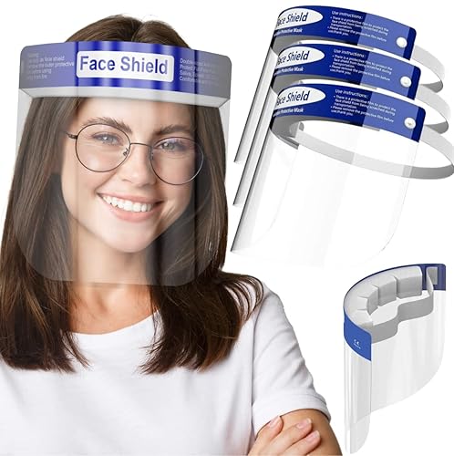 Protector facial Caja de 48 Protectores faciales de plástico transparente para mujeres, hombres y niños, antivaho y ligero, reutilizable, cubierta