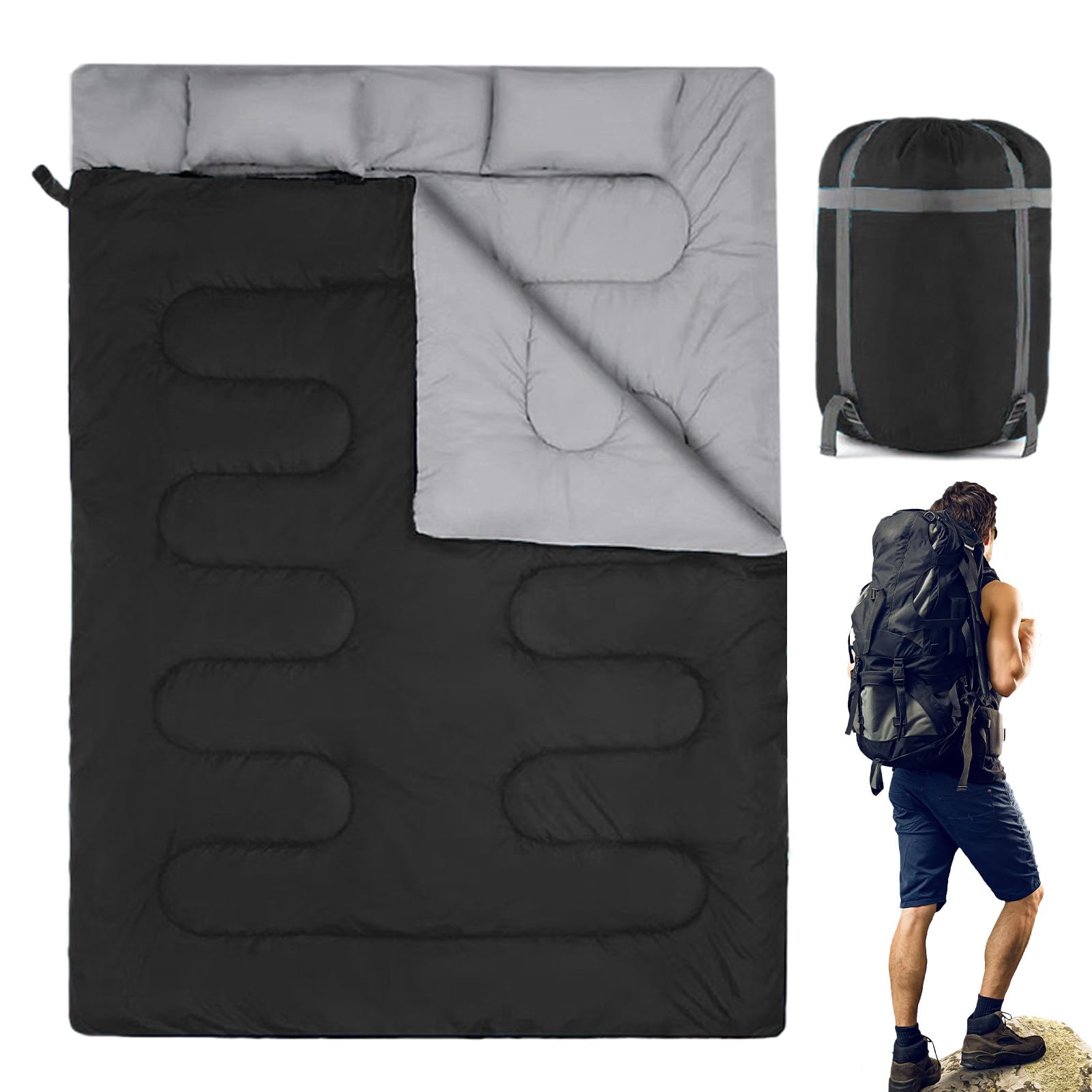 Sacco a pelo matrimoniale per 2 persone – Sacco coperta doppio extra largo | ideale per campeggio, escursionismo, viaggi, attività outdoor e sport – Design avvolgente e caldo per notti fredde in,