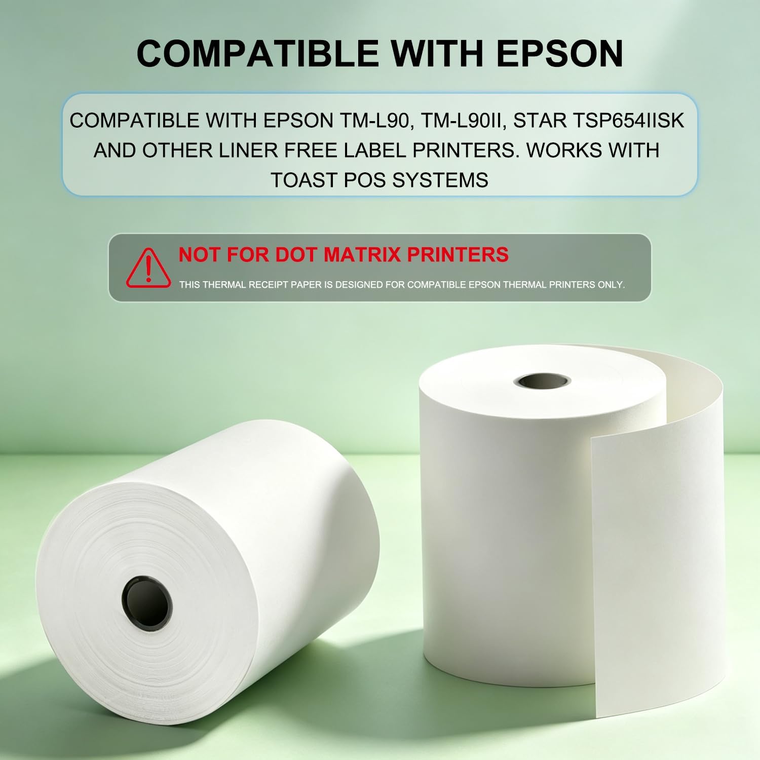 6 Rolls TM-L90 Sticky Thermal Receipt Paper 3 1/8" x 170' Compatible with TM-L90, TM-L90ii, Star TSP654IIsk and Other Liner Free Label Printers image 2