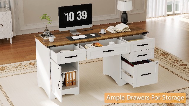Amazon.com: Decofy Farmhouse Executive Desk with Drawers, 55