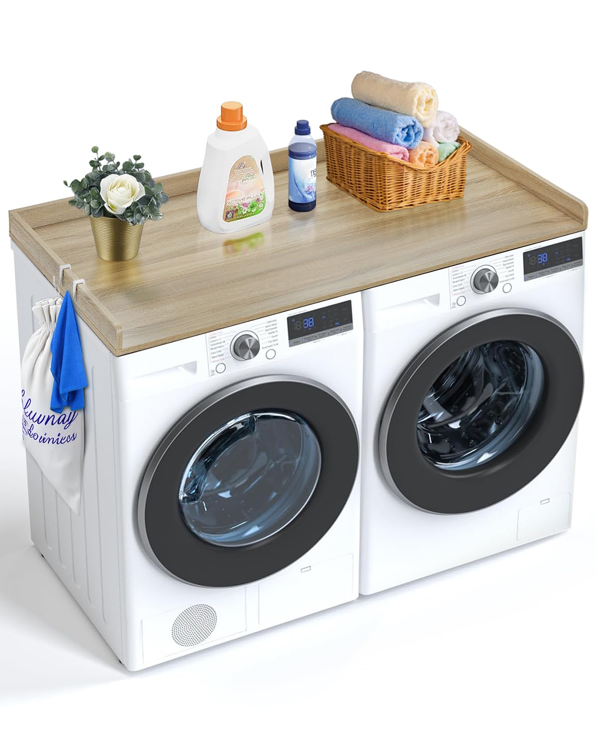 VEVOR Comptoir pour lave-​linge et sèche-​linge, 137 x 70 cm, surface de comptoir en bois, résistant à l'eau, avec coussinets antidérapants, pour organisation et rangement de la buanderie, couleur chêne