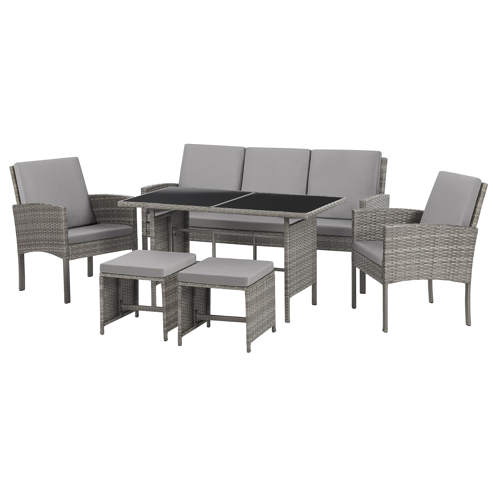 SVITA Gartenlounge-Set DENVER - Gartenmöbel-Set mit Kissen (6-tlg, Polyrattan, Grau)
