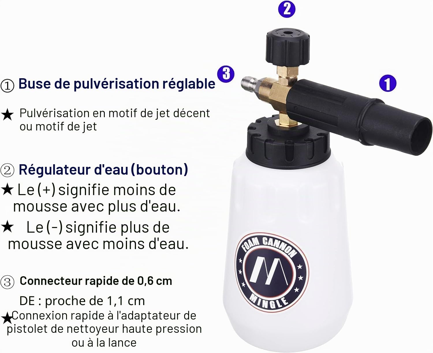 M MINGLE Canon à Mousse avec Adaptateur pour Karcher K2-K7, 5 Buses, 1 L