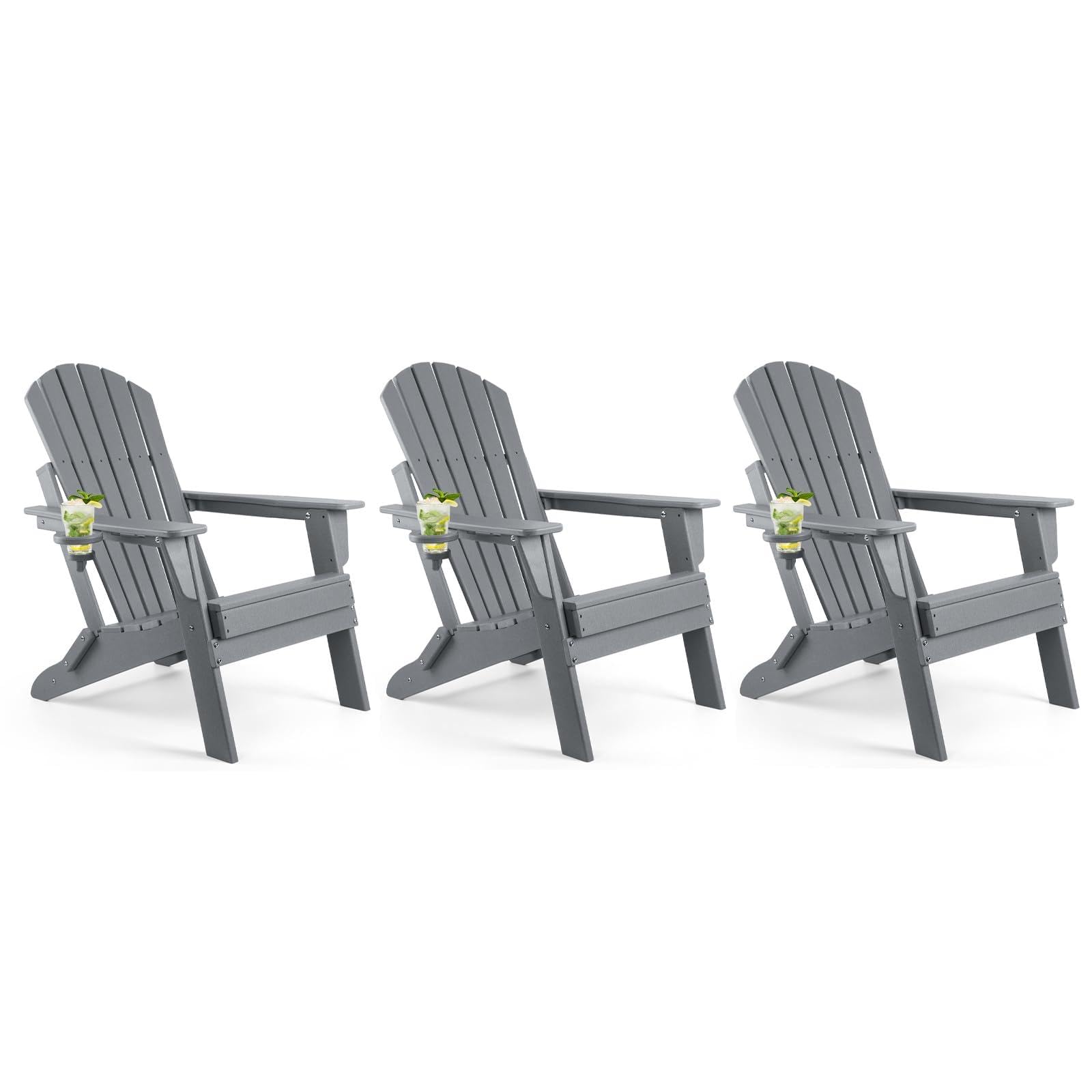 FUNBERRY Oversized Folding Adirondack Chair Set of 3, Fire Pit Chair 400LBS