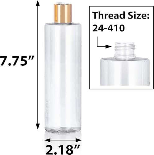 Miniatura 2 de JUVITUS Botellas de plástico PET cilíndricas profesionales transparentes de 12 oz (12.0 fl oz, sin BPA) (paquete de 6, tapa de disco dorada)
